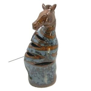 Vintage Pier 1 Marbled Hollow Pottery Zebra Figurine blue‎ 8"